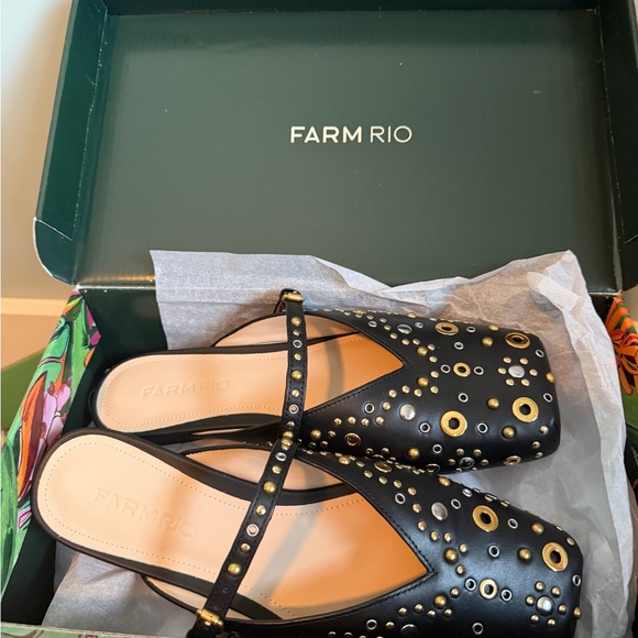 Farm Rio Black and Gold Studded Square Toe Flats - Picture 2 of 5